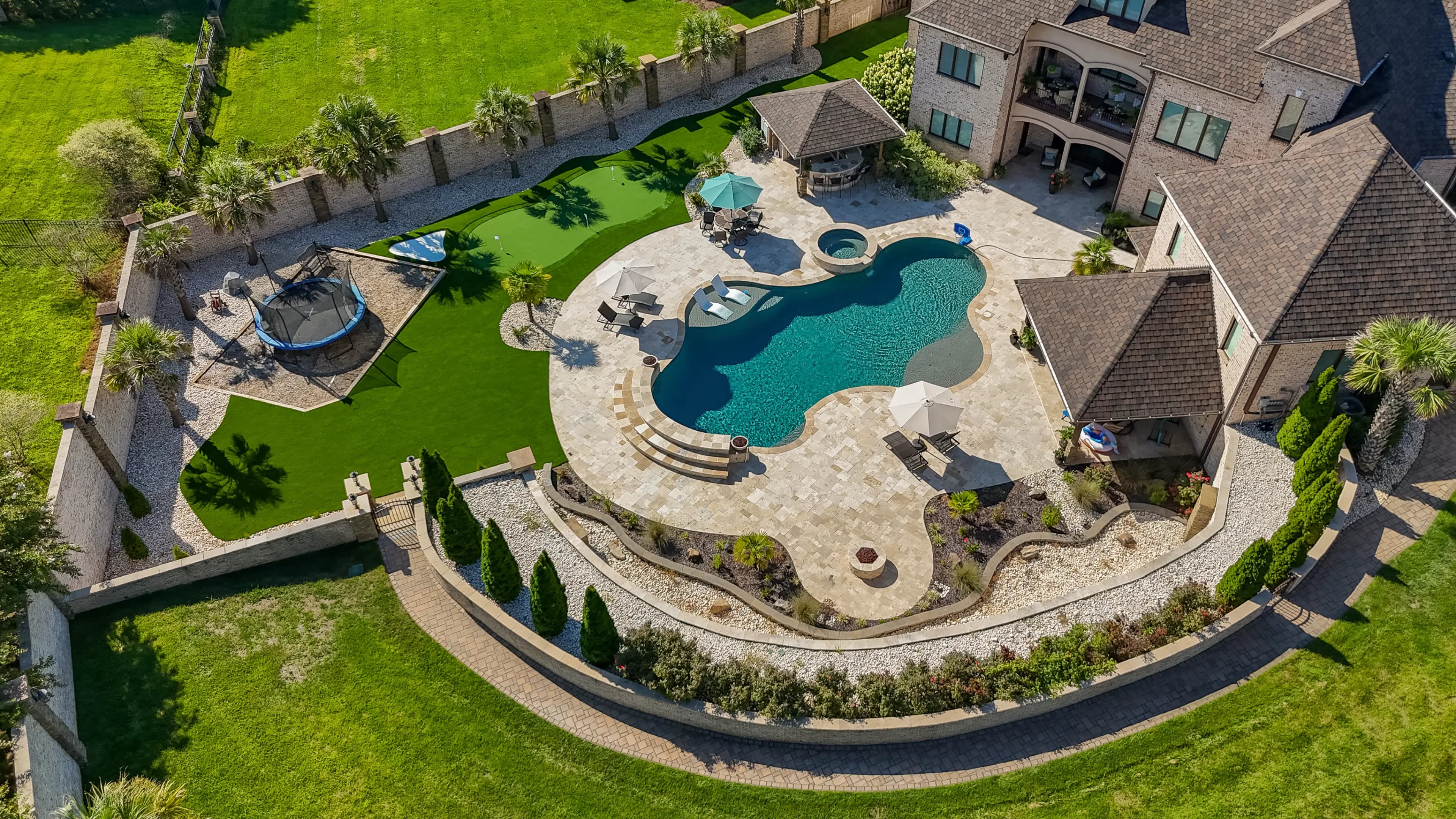 Aerial drone shot of completed turf installation — Charlotte NC
