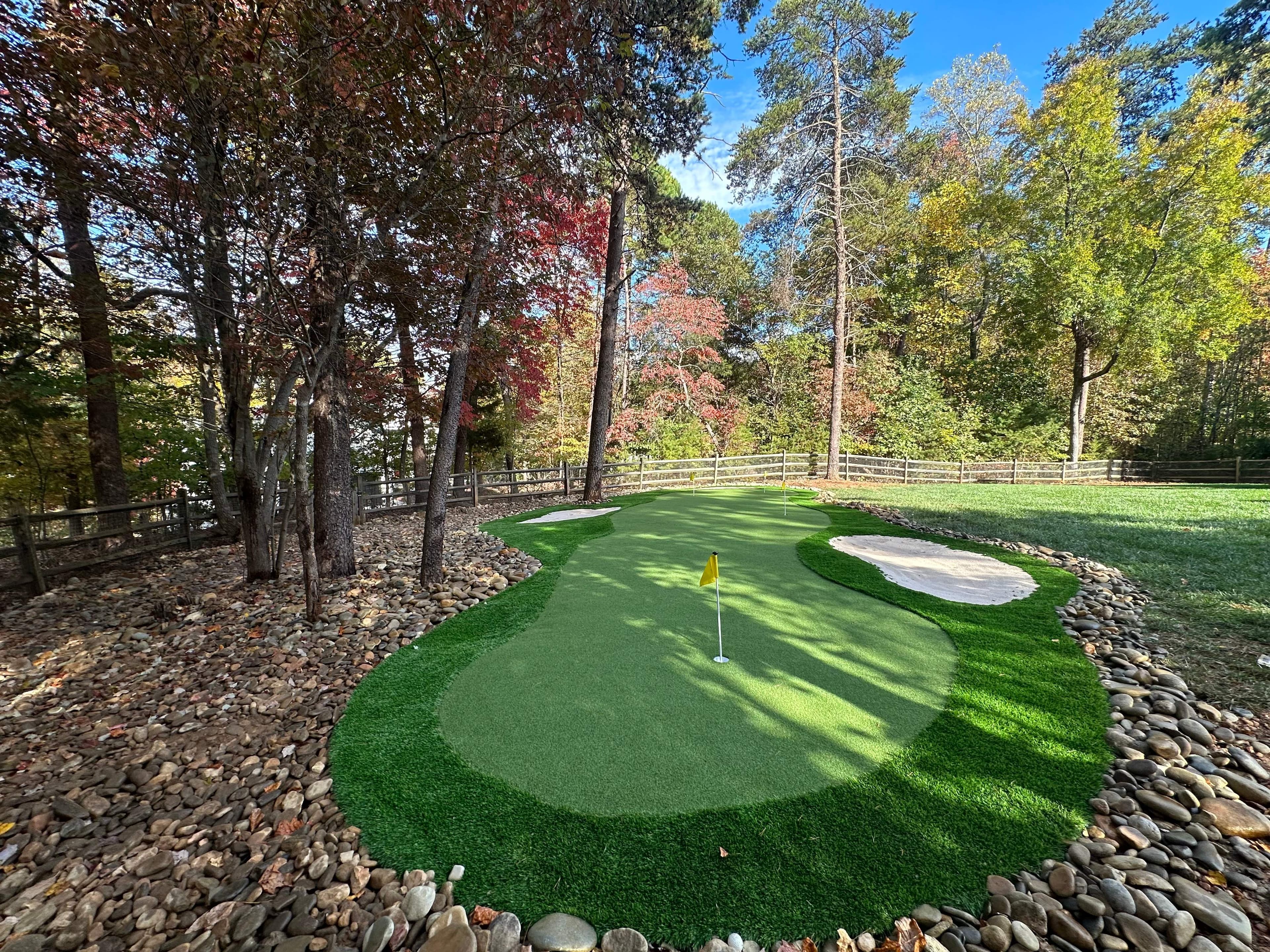 Wooded backyard putting green retreat