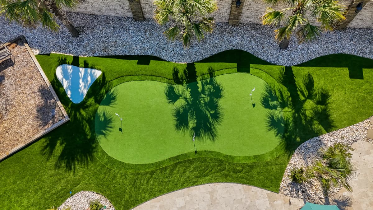 Overhead Drone View: Multi-Hole Putting Green