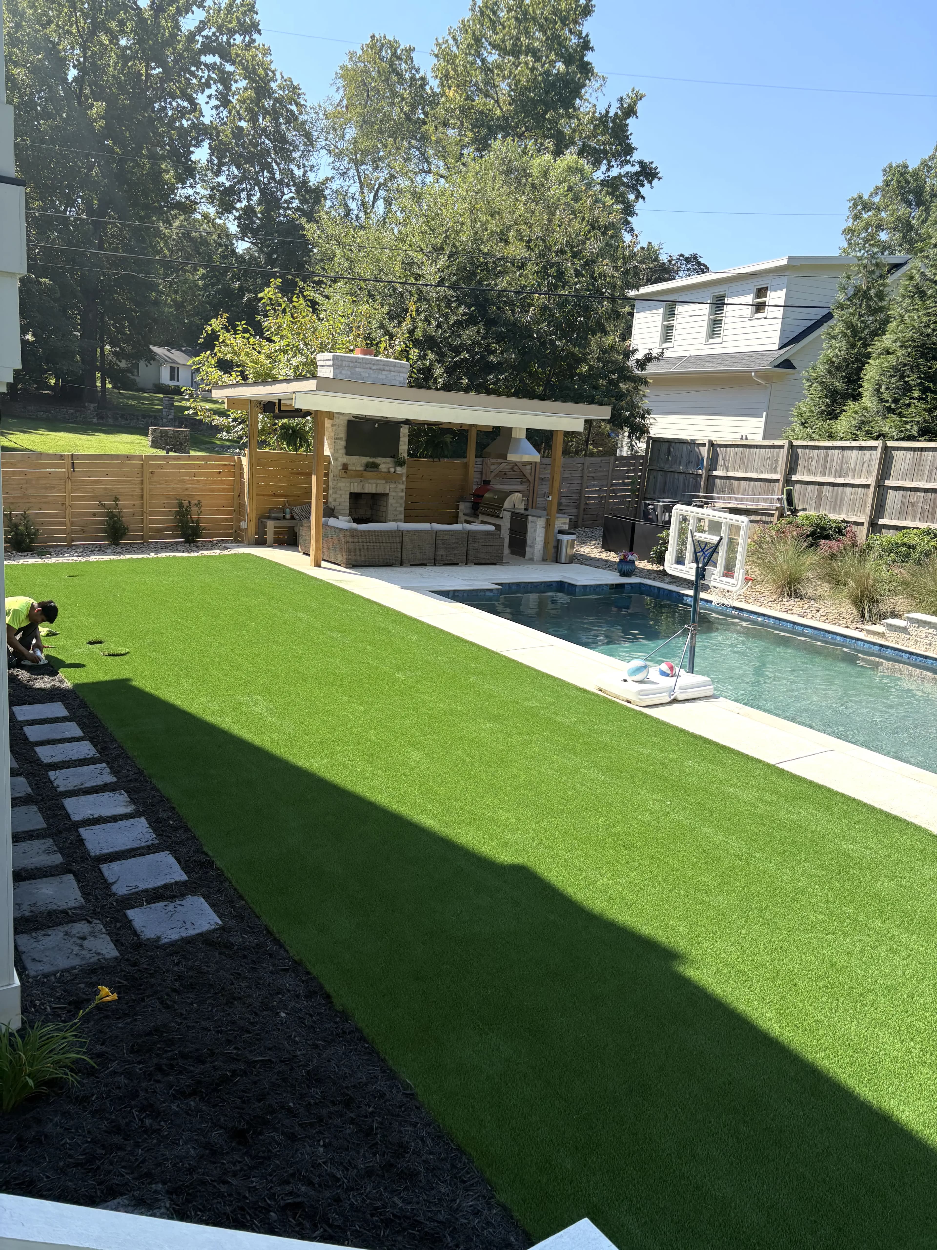 Luxury pool surround artificial turf installation — Charlotte NC