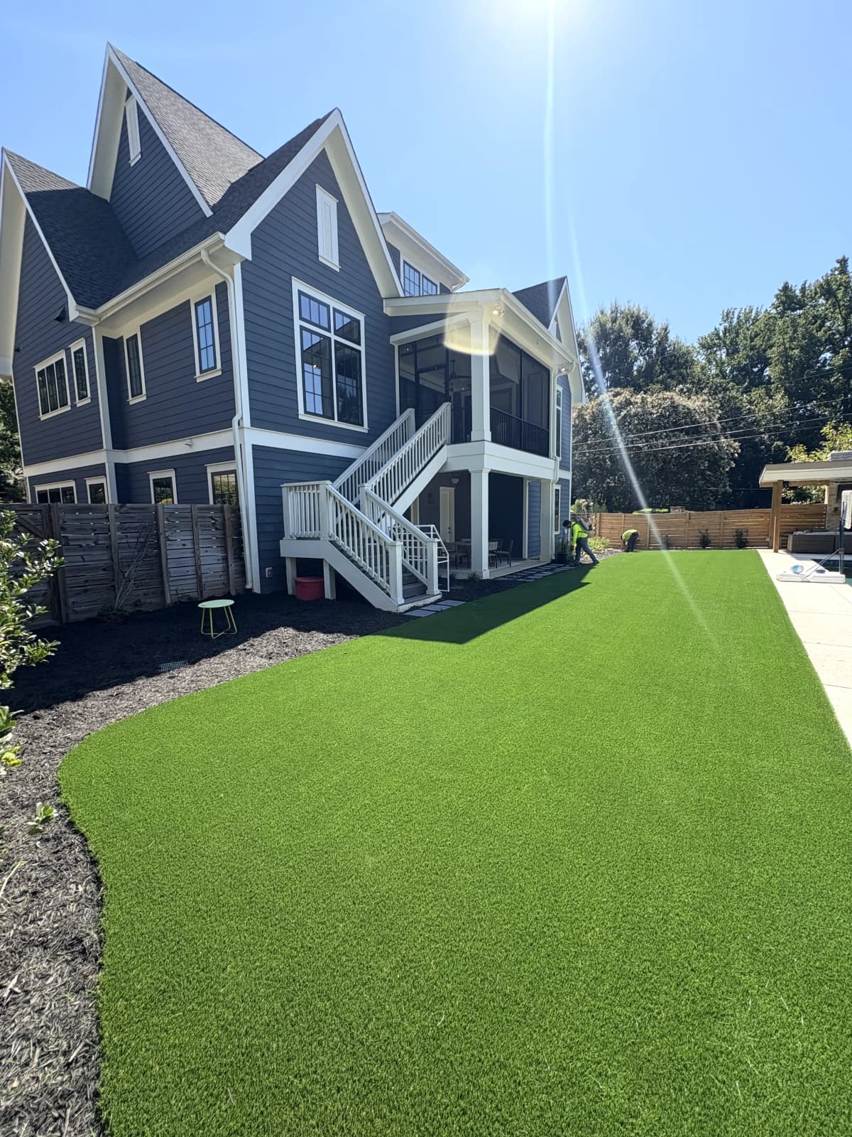 Full Backyard Lawn — Modern Blue Craftsman