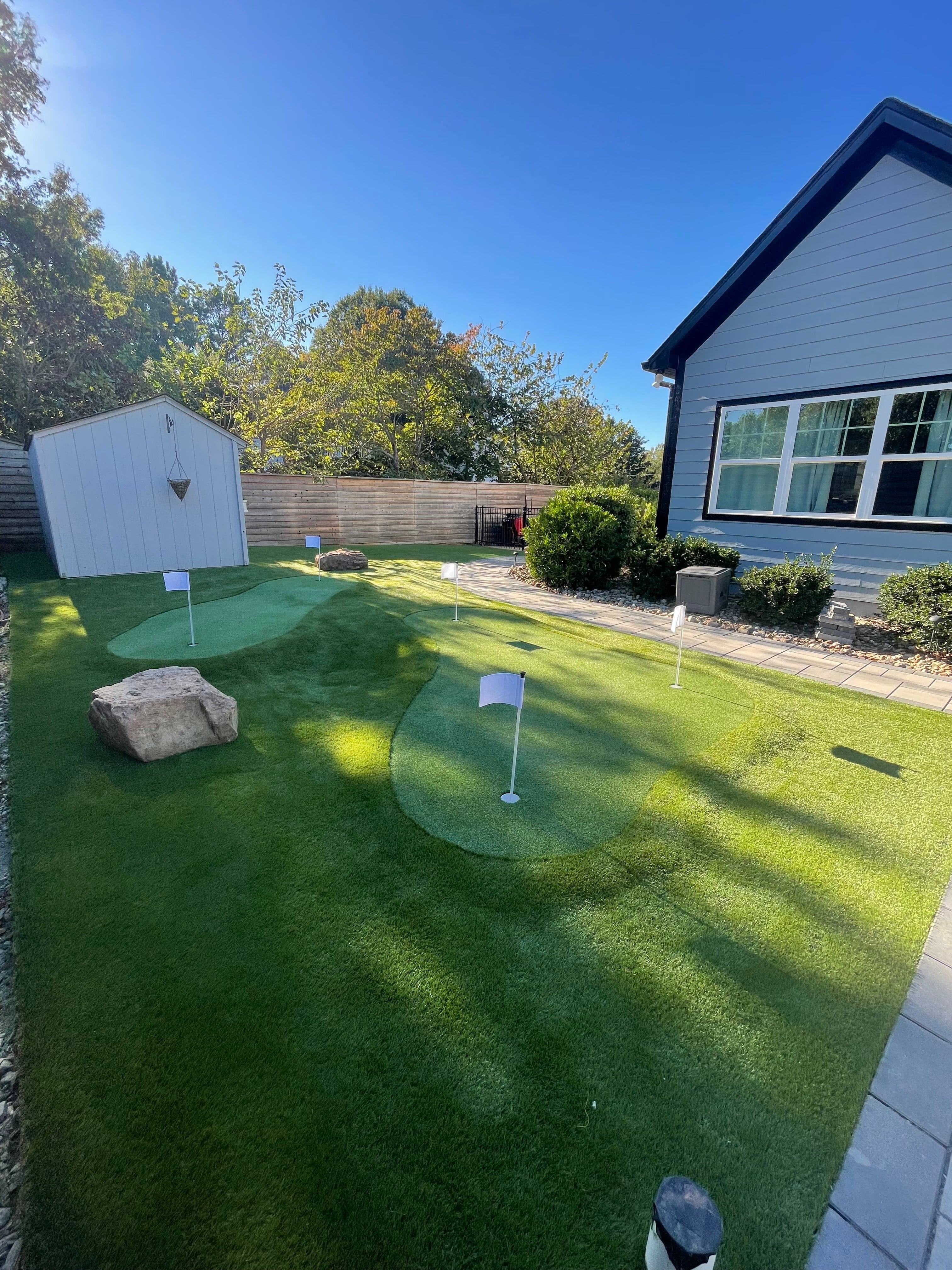Completed artificial turf putting green installation by Atlantic Turf Specialists in Charlotte NC