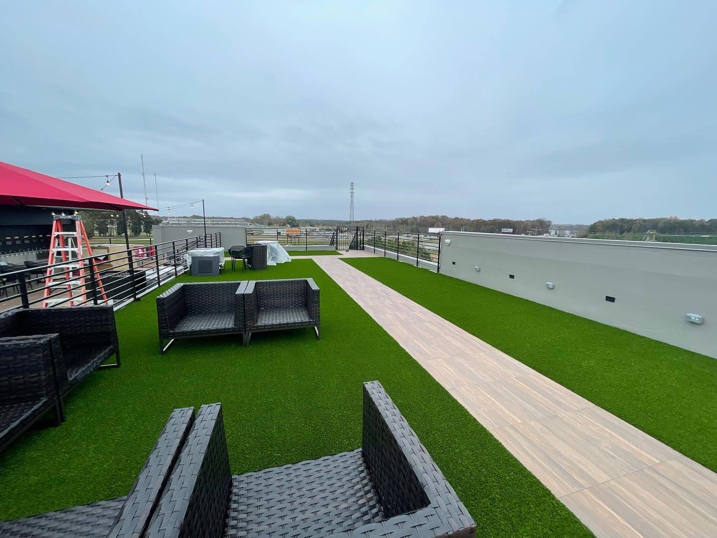 Artificial turf on trendy Charlotte rooftop bar patio