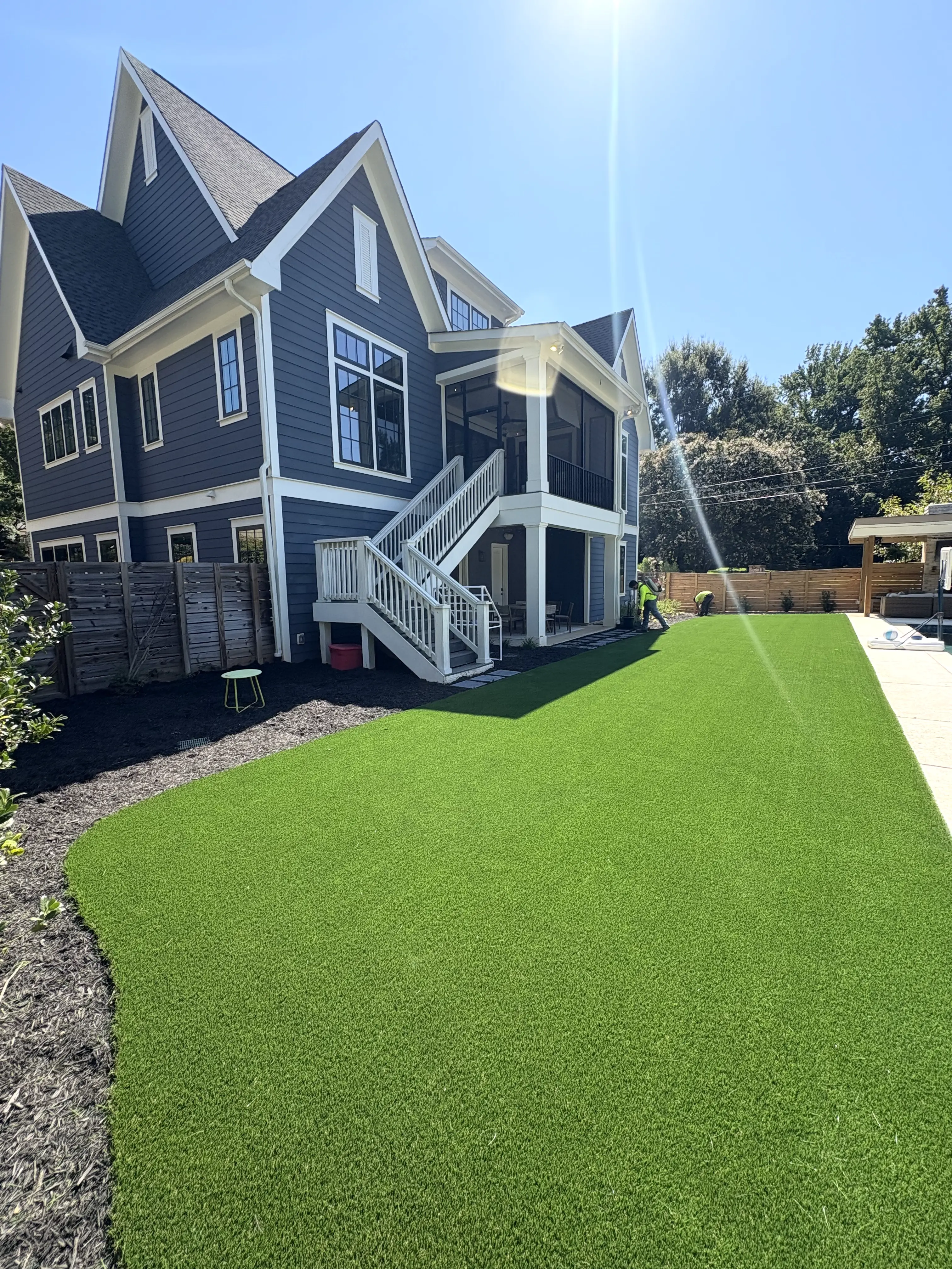 Full Backyard Lawn — Modern Blue Craftsman